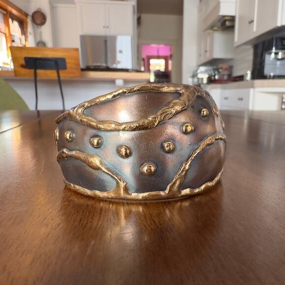 Copper and Brass Bracelet Hand Made Cuff Style Brutalist Chunky Statement Piece - Picture 6 of 13